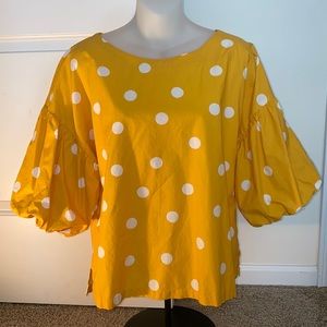 LOFT yellow puff sleeve blouse large petite.
